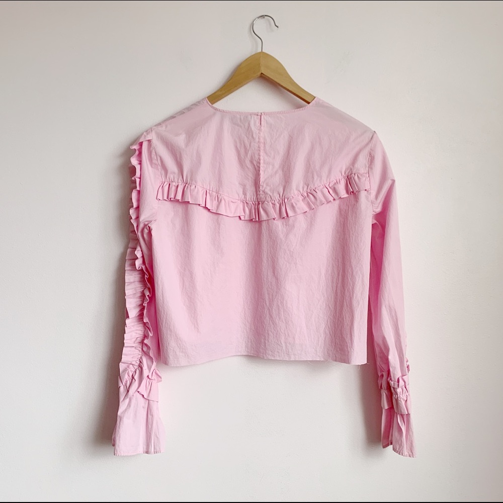 pastel pink ruffled raw hem cropped blouse - Picture 6 of 6